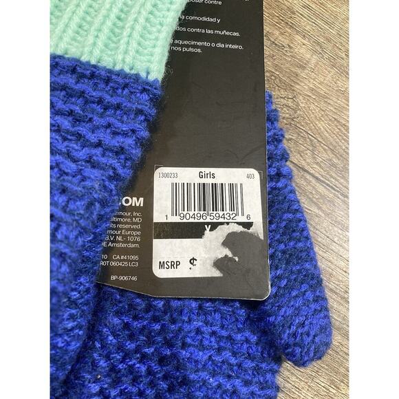 New Under Armour Girls Favorite Cold Gear Mittens Youth One Size Green Blue - Picture 4 of 6